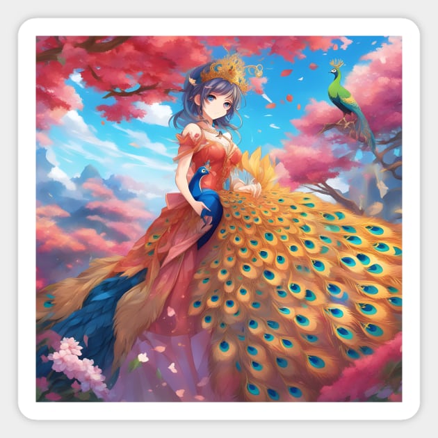 Anime girl peacock wonderful dress gorgeous Magnet by animegirlnft